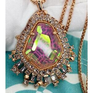 Kendra Scott Daenerys Rose Gold Long Pendant Necklace Blush Dichroic Glass